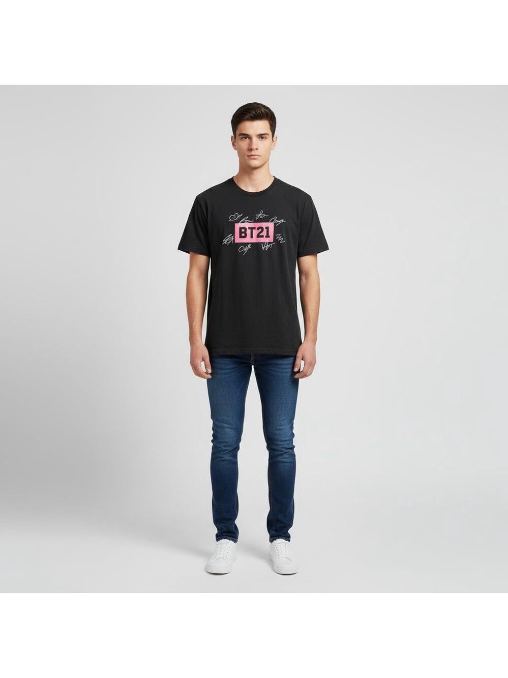 Men's BT21 Short Sleeve Tee M Black with Pink Logo